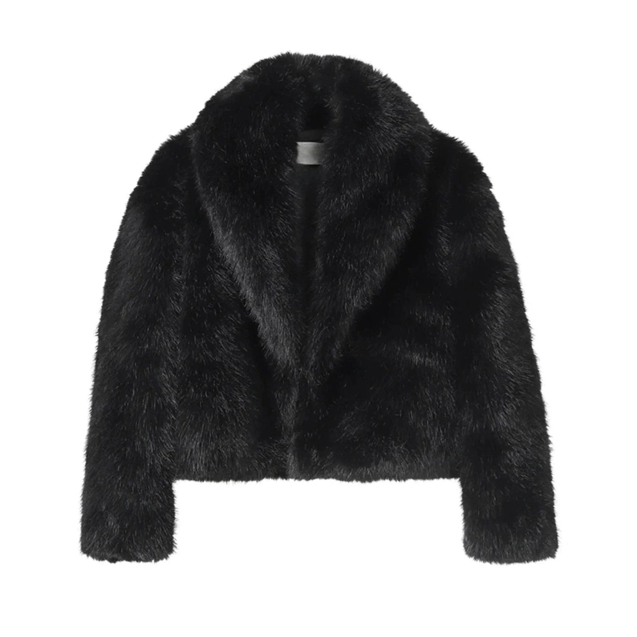 Short black fur jacket on a white background