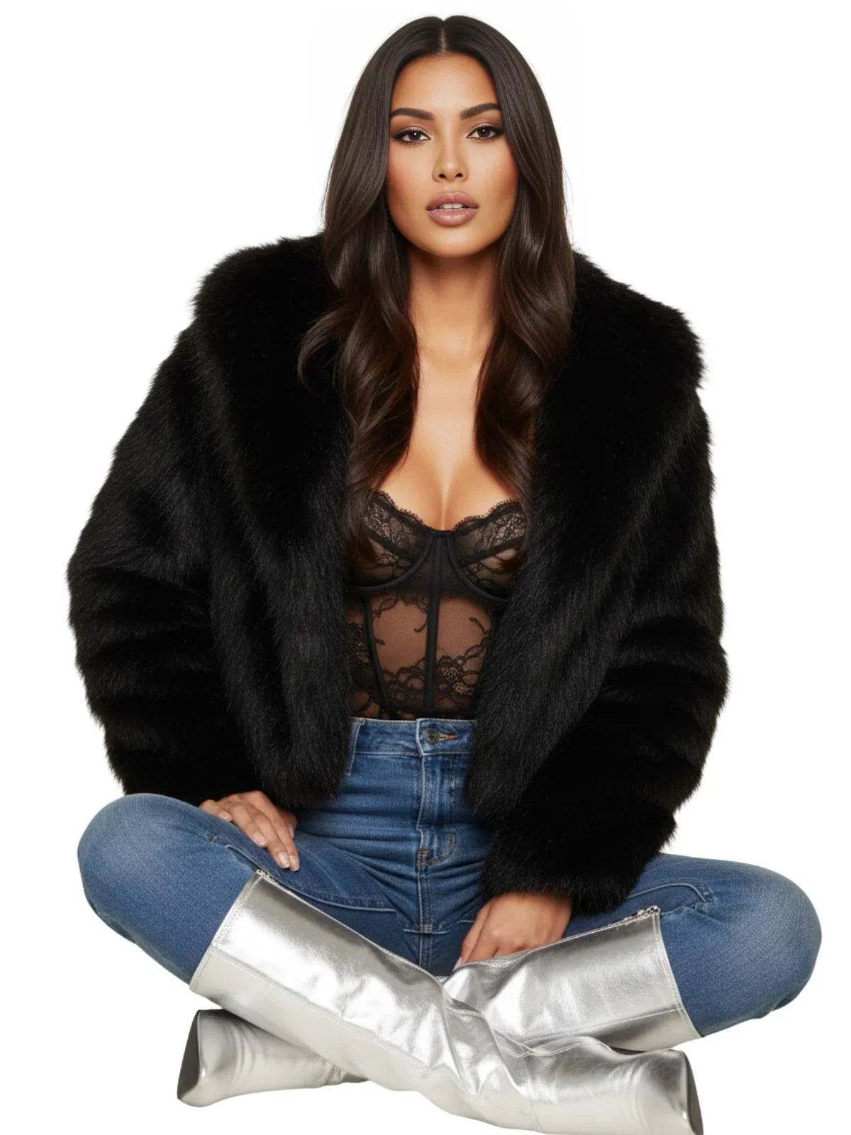 Short Fur Shawl-Collar Coat Faux Fox Fur Coats For Women Winter Cool Girls Black Short Fur Jacket Vintage Chic Overcoat
