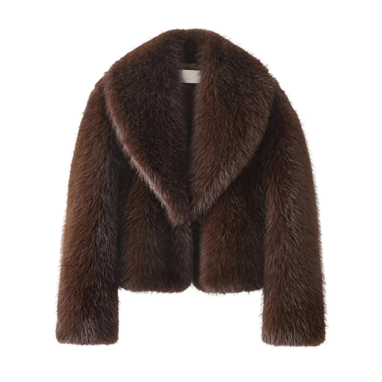 Short brown fur jacket on a white background
