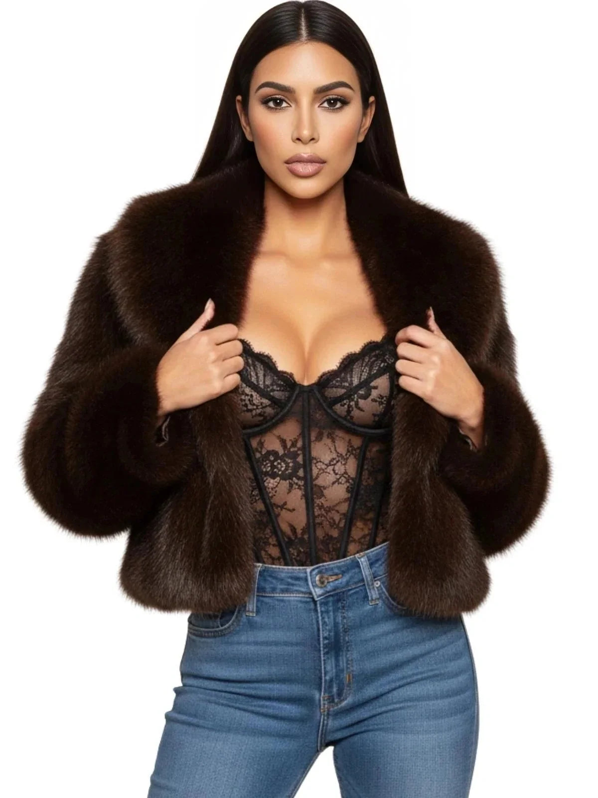 Short Fur Shawl-Collar Coat Faux Fox Fur Coats For Women Winter Cool Girls Black Short Fur Jacket Vintage Chic Overcoat