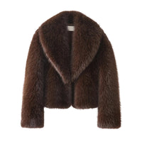 Thumbnail for Short brown fur jacket on a white background
