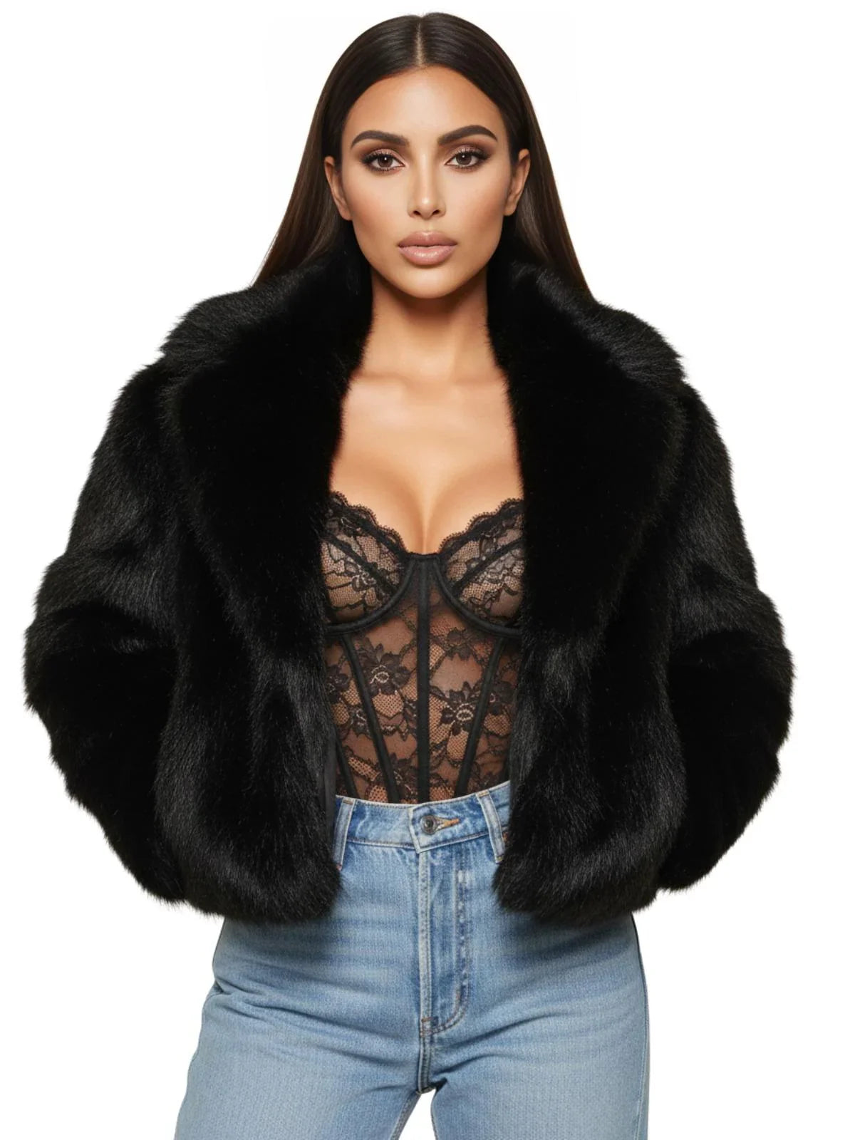Short Fur Shawl-Collar Coat Faux Fox Fur Coats For Women Winter Cool Girls Black Short Fur Jacket Vintage Chic Overcoat