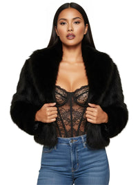 Thumbnail for Short Fur Shawl-Collar Coat Faux Fox Fur Coats For Women Winter Cool Girls Black Short Fur Jacket Vintage Chic Overcoat