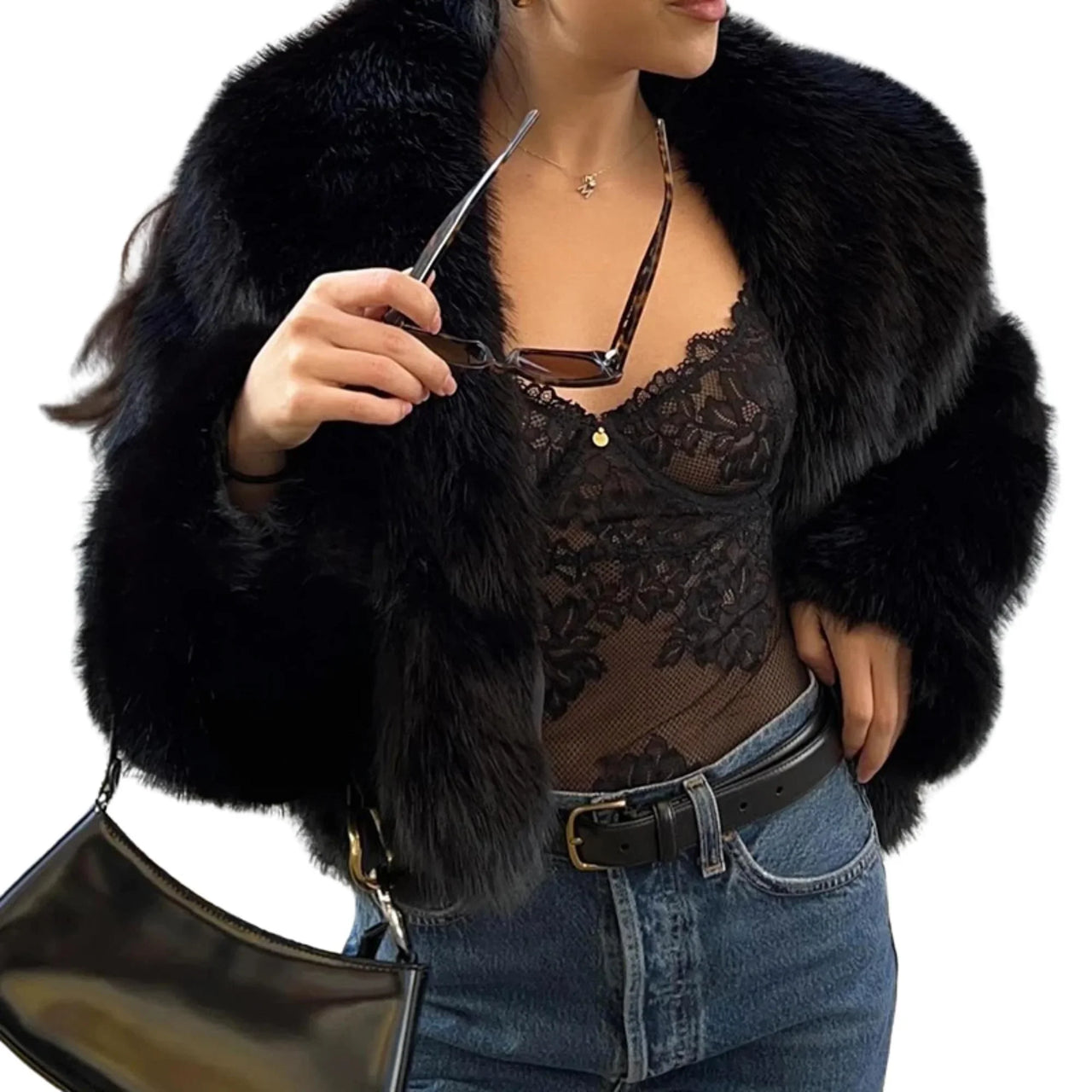 Short Fur Shawl-Collar Coat Faux Fox Fur Coats For Women Winter Cool Girls Black Short Fur Jacket Vintage Chic Overcoat