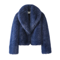 Thumbnail for Cropped blue fluffy fur jacket on a white background