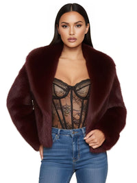 Thumbnail for Short Fur Shawl-Collar Coat Faux Fox Fur Coats For Women Winter Cool Girls Black Short Fur Jacket Vintage Chic Overcoat