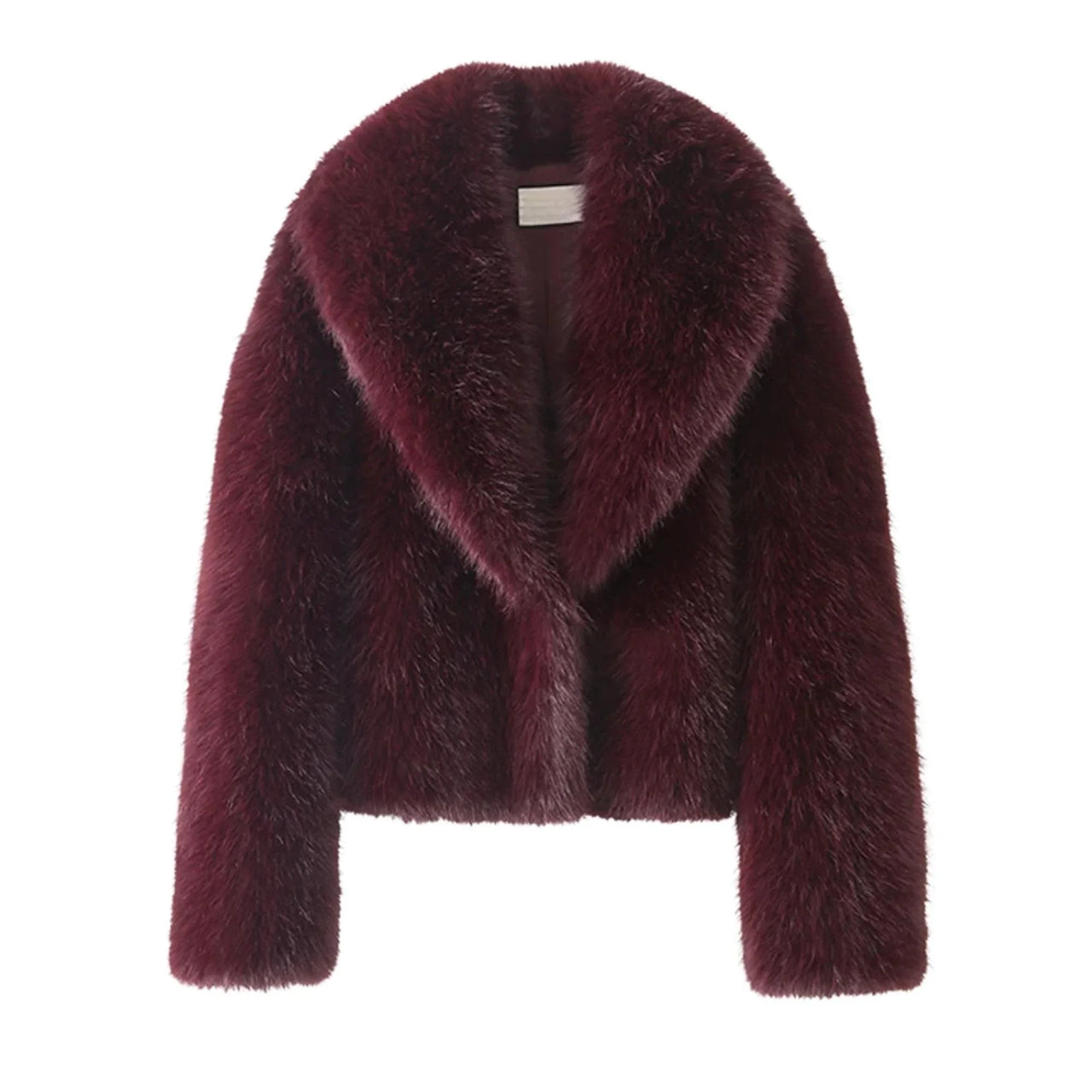 Dark red cropped fur jacket on a white background