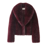 Thumbnail for Dark red cropped fur jacket on a white background