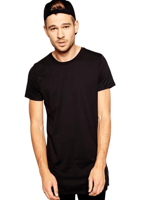 Side-Zip Hip Hop Black Extra Longline T-Shirt For Men