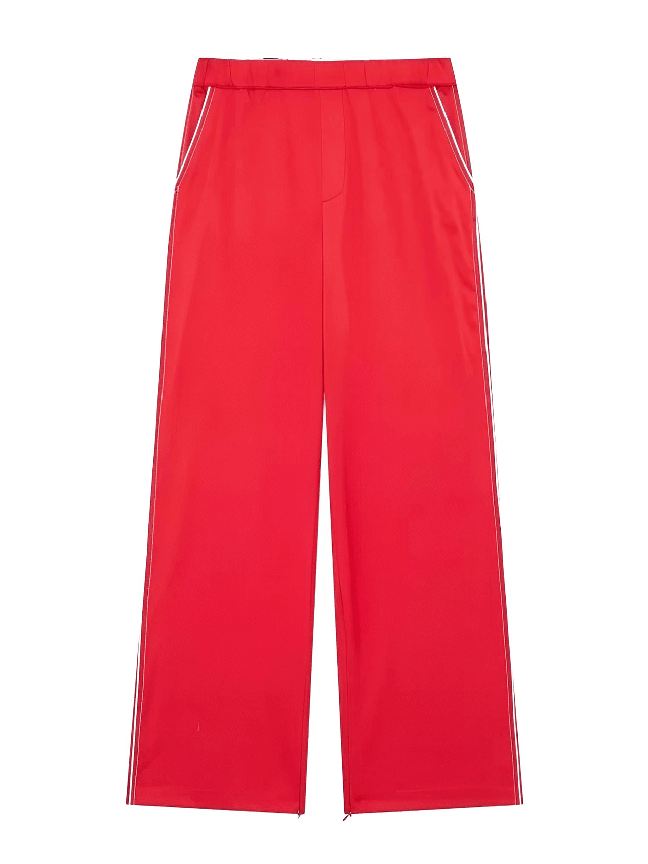Side Zipper Straight Pant Loose Red Wide Leg Pants Jacket Fashion Streetwear