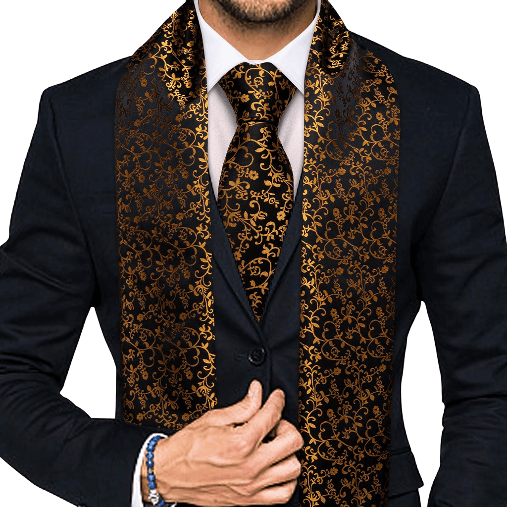Silk Gold Scarf & Silk Gold Tie Sets For Men