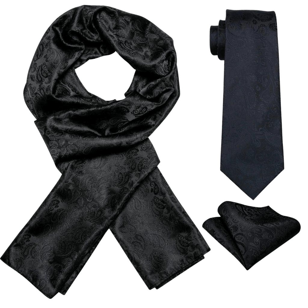 Black Silk Scarf & Black Silk Tie Sets For Men