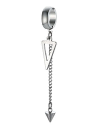 Thumbnail for Silver earring with a chain and triangular pendant on a white background