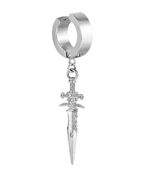 Thumbnail for Silver earring with a dagger-shaped pendant on a white background
