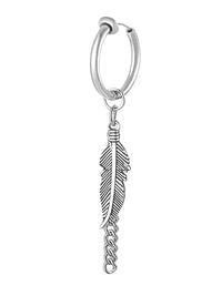 Thumbnail for Silver hoop earring with a feather charm on a white background