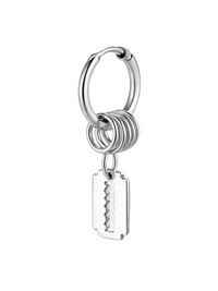 Thumbnail for Silver hoop earring with a razor blade charm on a white background
