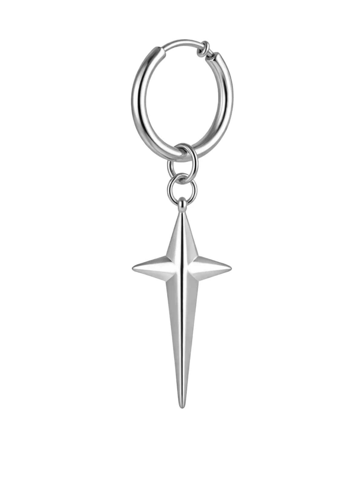 Silver Hoop Earring With A Star-Shaped Pendant