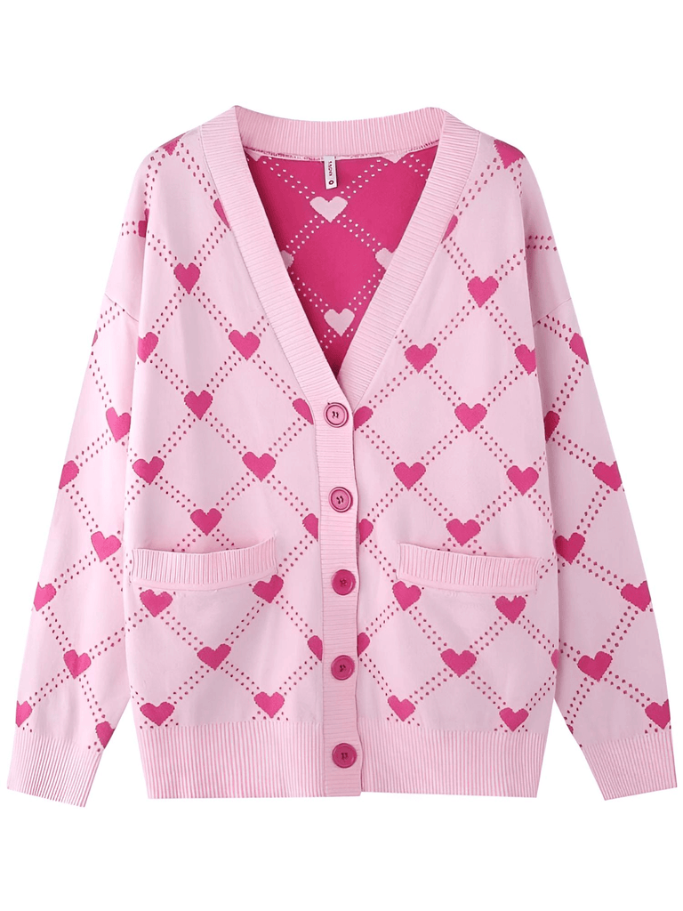 Single-Breasted Loose Pink Cardigan Sweaters For Women