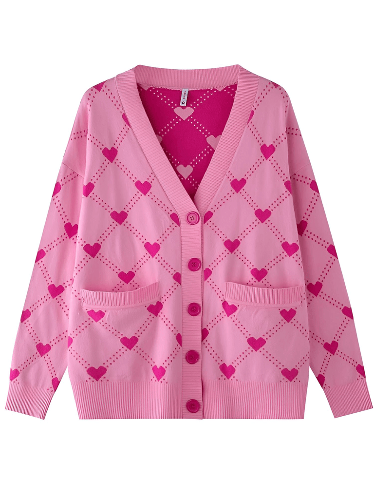 Single-Breasted Loose Dark Pink Cardigan Sweaters For Women