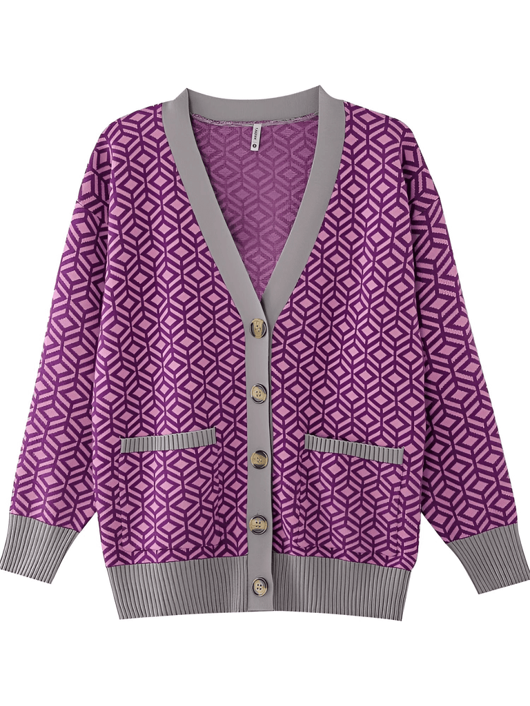 Single-Breasted Loose Purple Grey Cardigan Sweaters For Women