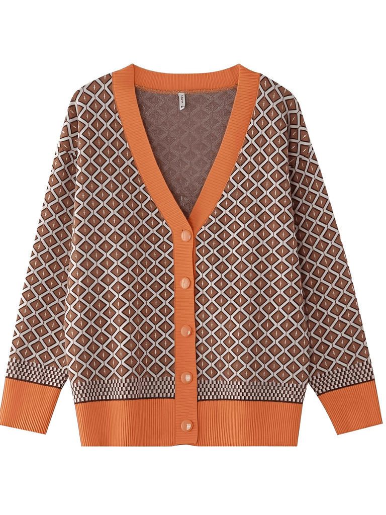 Single-Breasted Loose Brown Orange Cardigan Sweaters For Women