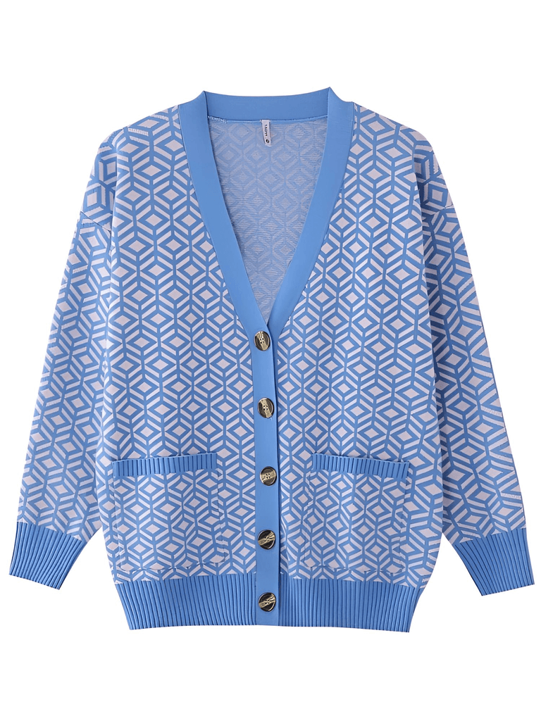 Single-Breasted Loose Blue Cardigan Sweaters For Women