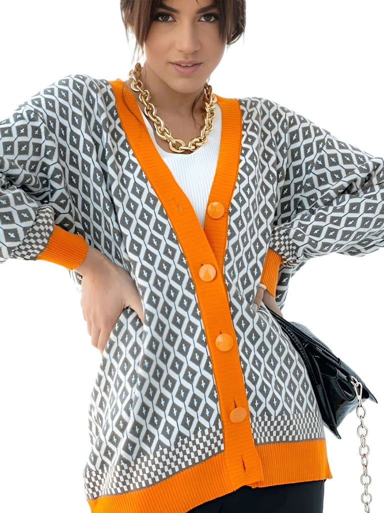 Single-Breasted Loose Orange Cardigan Sweaters For Women
