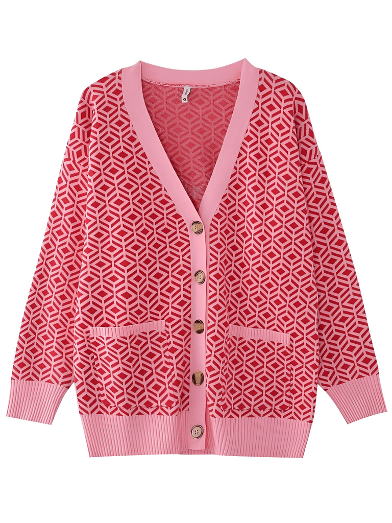 Single-Breasted Loose Pink Red Cardigan Sweaters For Women