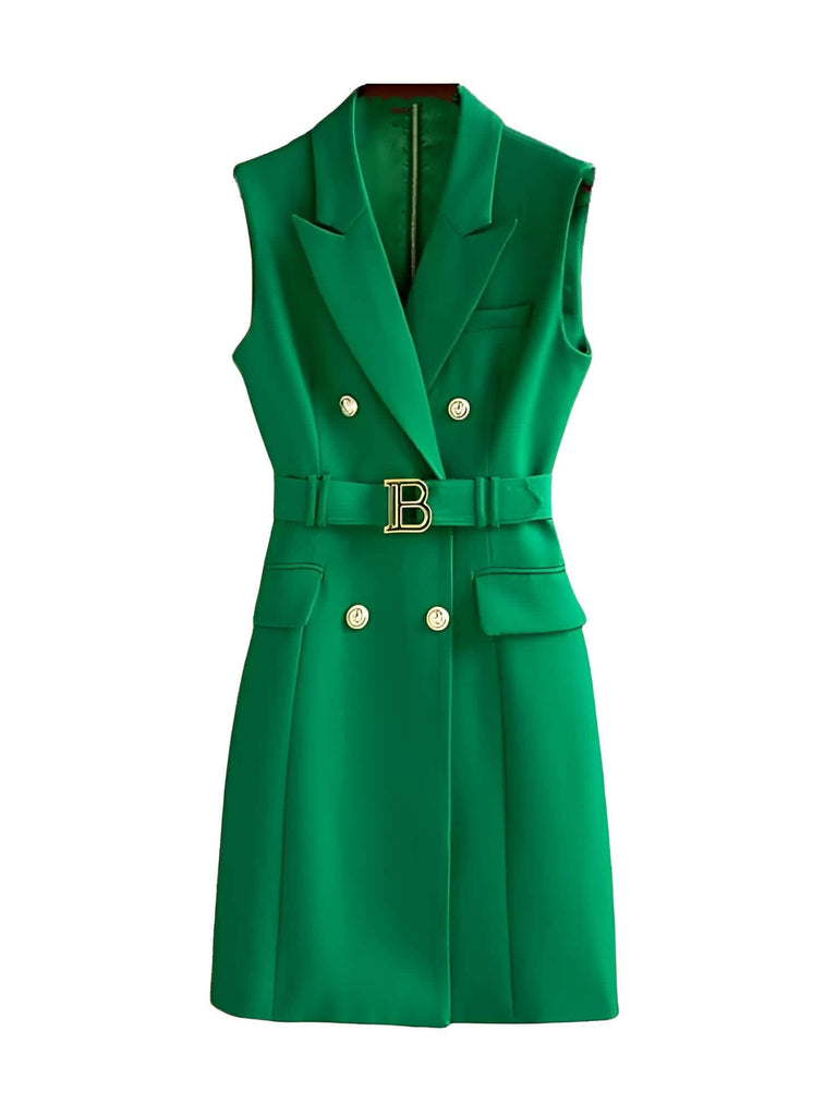 Sleeveless Green Dress With Belt