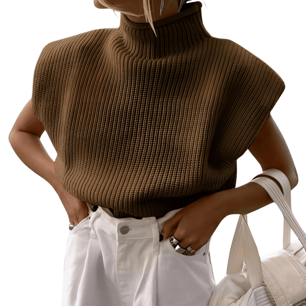 Sleeveless Turtleneck Short Brown Sweaters For Women