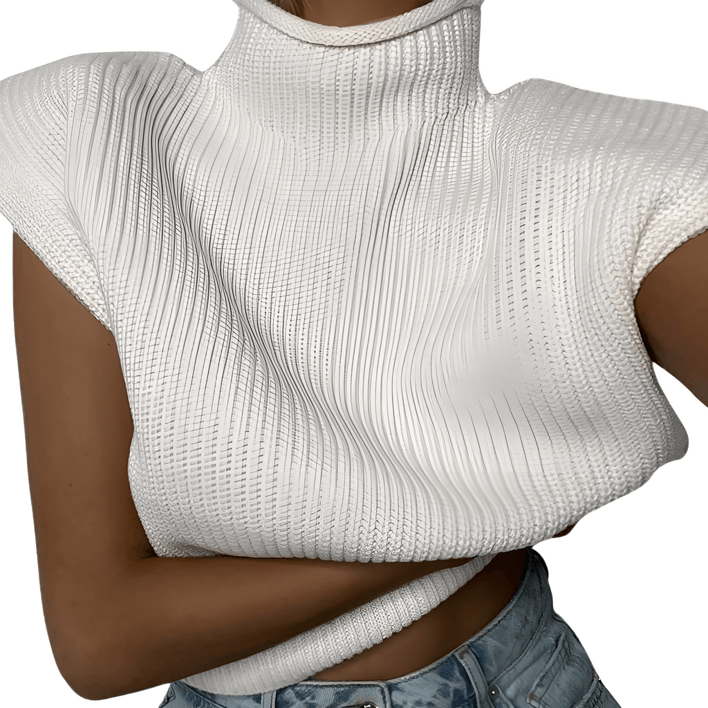 Sleeveless Turtleneck Short White Sweaters For Women