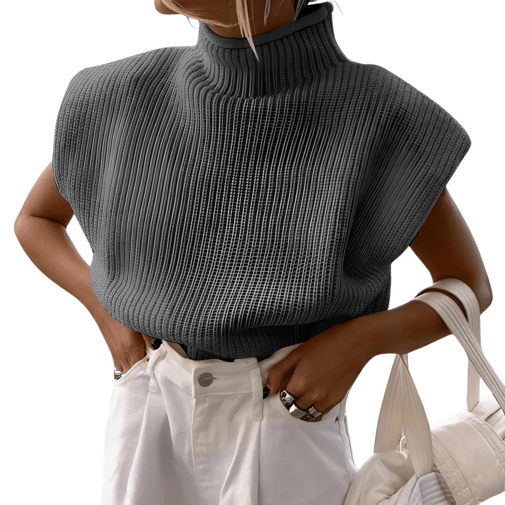 Sleeveless Turtleneck Short Grey Sweaters For Women
