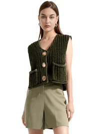 Thumbnail for Sleeveless Crop Sweater Vest Solid Loose Casual Sweater Vest Cable Knit Sweater Vest For Women -, Vests , Drestiny , Australia, Black, Brown, Canada, Cardigans, Dark Blue, Dark Brown, Green, L, Light Blue, M, Navy, New Zealand, Off White, Olive Green, Purple, Red, S, Sleeveless, Sweater Vests, Sweaters, United Kingdom, United States, Vests, White, Yellow , Drestiny , www.shopdrestiny.com