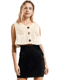 Thumbnail for Sleeveless Crop Sweater Vest Solid Loose Casual Sweater Vest Cable Knit Sweater Vest For Women -, Vests , Drestiny , Australia, Black, Brown, Canada, Cardigans, Dark Blue, Dark Brown, Green, L, Light Blue, M, Navy, New Zealand, Off White, Olive Green, Purple, Red, S, Sleeveless, Sweater Vests, Sweaters, United Kingdom, United States, Vests, White, Yellow , Drestiny , www.shopdrestiny.com