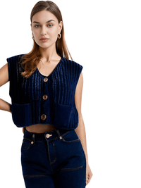 Thumbnail for Sleeveless Crop Sweater Vest Solid Loose Casual Sweater Vest Cable Knit Sweater Vest For Women -, Vests , Drestiny , Australia, Black, Brown, Canada, Cardigans, Dark Blue, Dark Brown, Green, L, Light Blue, M, Navy, New Zealand, Off White, Olive Green, Purple, Red, S, Sleeveless, Sweater Vests, Sweaters, United Kingdom, United States, Vests, White, Yellow , Drestiny , www.shopdrestiny.com