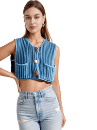 Thumbnail for Sleeveless Crop Sweater Vest Solid Loose Casual Sweater Vest Cable Knit Sweater Vest For Women -, Vests , Drestiny , Australia, Black, Brown, Canada, Cardigans, Dark Blue, Dark Brown, Green, L, Light Blue, M, Navy, New Zealand, Off White, Olive Green, Purple, Red, S, Sleeveless, Sweater Vests, Sweaters, United Kingdom, United States, Vests, White, Yellow , Drestiny , www.shopdrestiny.com