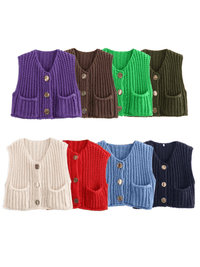 Thumbnail for Sleeveless Crop Sweater Vest Solid Loose Casual Sweater Vest Cable Knit Sweater Vest For Women -, Vests , Drestiny , Australia, Black, Brown, Canada, Cardigans, Dark Blue, Dark Brown, Green, L, Light Blue, M, Navy, New Zealand, Off White, Olive Green, Purple, Red, S, Sleeveless, Sweater Vests, Sweaters, United Kingdom, United States, Vests, White, Yellow , Drestiny , www.shopdrestiny.com