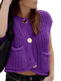Thumbnail for Sleeveless Crop Sweater Vest Solid Loose Casual Sweater Vest Cable Knit Sweater Vest For Women -, Vests , Drestiny , Australia, Black, Brown, Canada, Cardigans, Dark Blue, Dark Brown, Green, L, Light Blue, M, Navy, New Zealand, Off White, Olive Green, Purple, Red, S, Sleeveless, Sweater Vests, Sweaters, United Kingdom, United States, Vests, White, Yellow , Drestiny , www.shopdrestiny.com