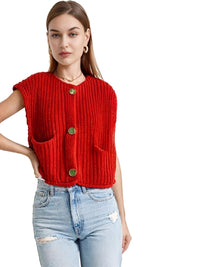 Thumbnail for Sleeveless Crop Sweater Vest Solid Loose Casual Sweater Vest Cable Knit Sweater Vest For Women -, Vests , Drestiny , Australia, Black, Brown, Canada, Cardigans, Dark Blue, Dark Brown, Green, L, Light Blue, M, Navy, New Zealand, Off White, Olive Green, Purple, Red, S, Sleeveless, Sweater Vests, Sweaters, United Kingdom, United States, Vests, White, Yellow , Drestiny , www.shopdrestiny.com