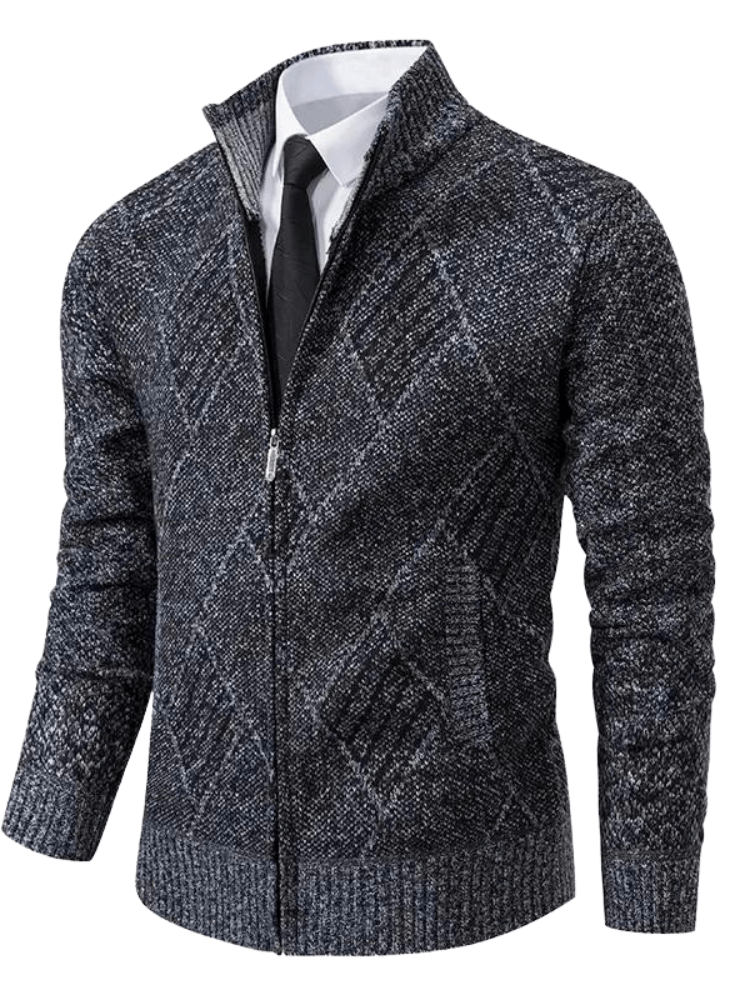 Smart Stand Collar Zipper Grey Sweater Coats For Men