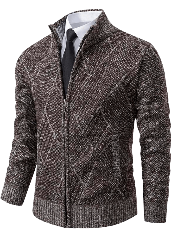 Smart Stand Collar Zipper Brown Sweater Coats For Men