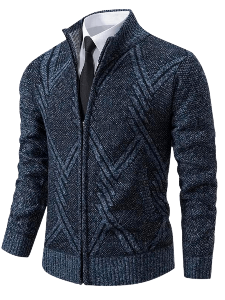 Smart Stand Collar Zipper Blue Sweater Coats For Men