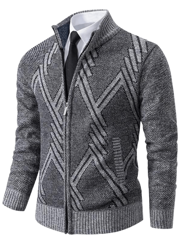 Smart Stand Collar Zipper Light Grey Sweater Coats For Men