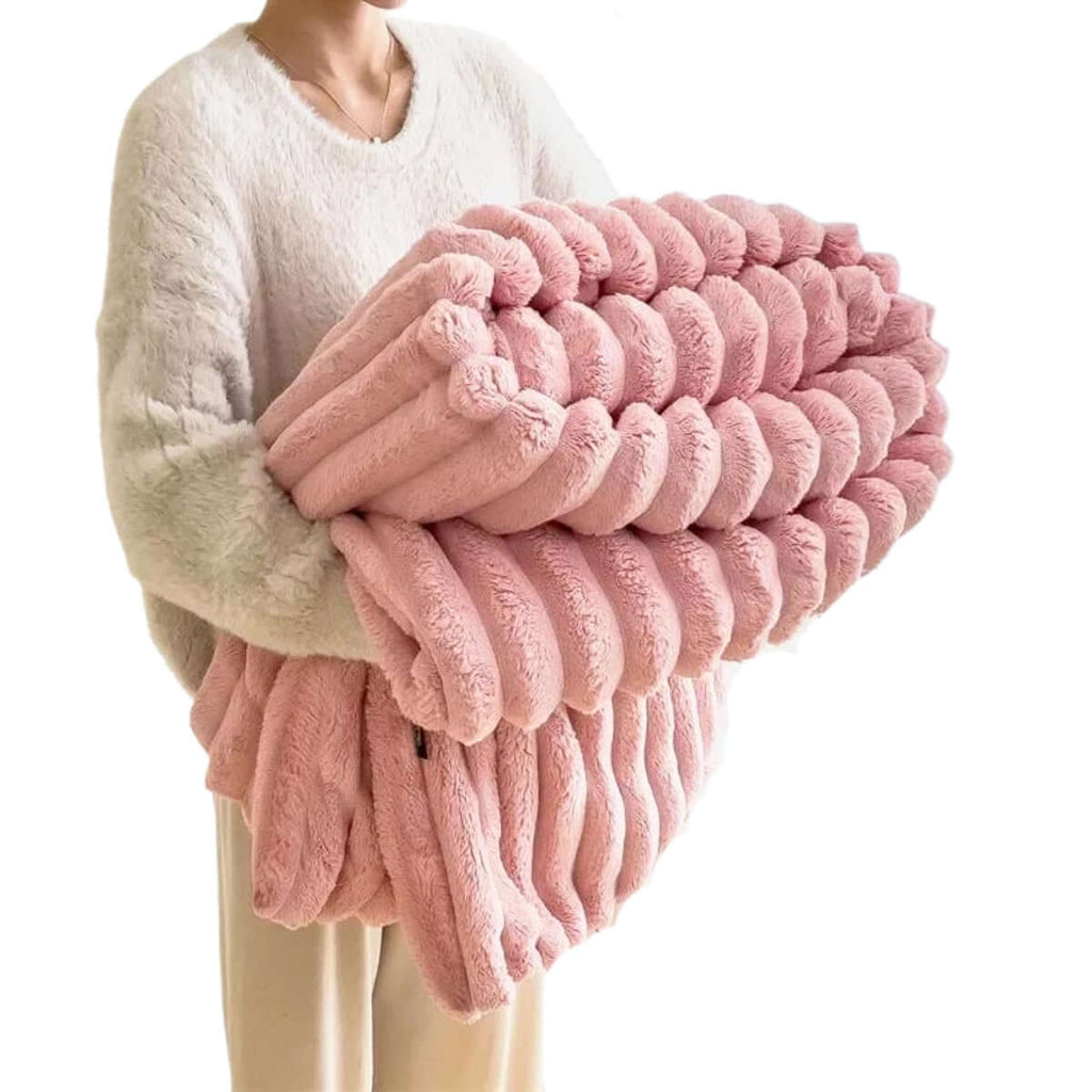Soft Coral Fleece Pink Blanket - Feels Like Rabbit Fur!