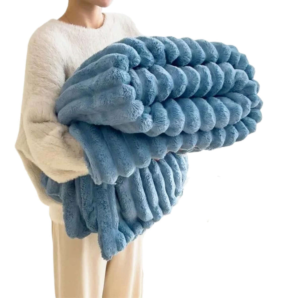 Soft Coral Fleece Blue Blanket - Feels Like Rabbit Fur!