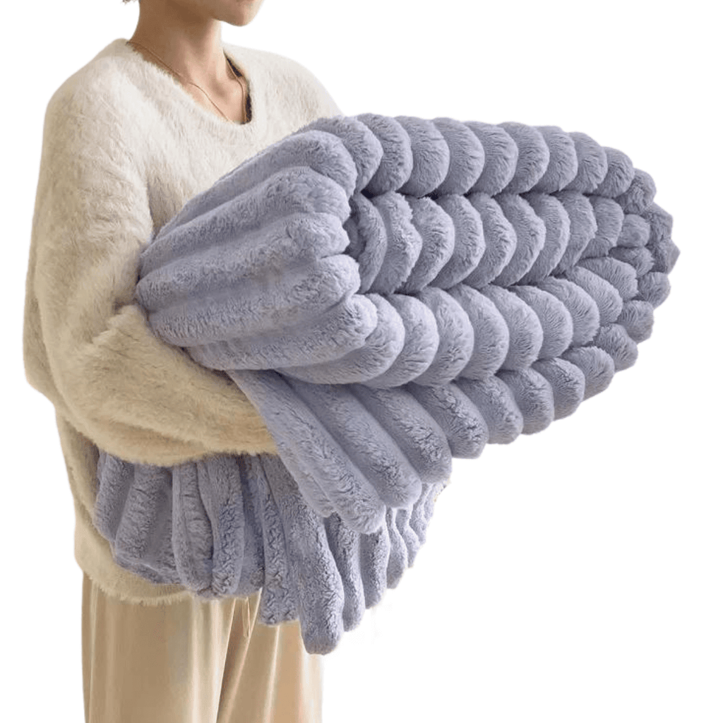 Soft Coral Fleece French Grey Blanket - Feels Like Rabbit Fur!