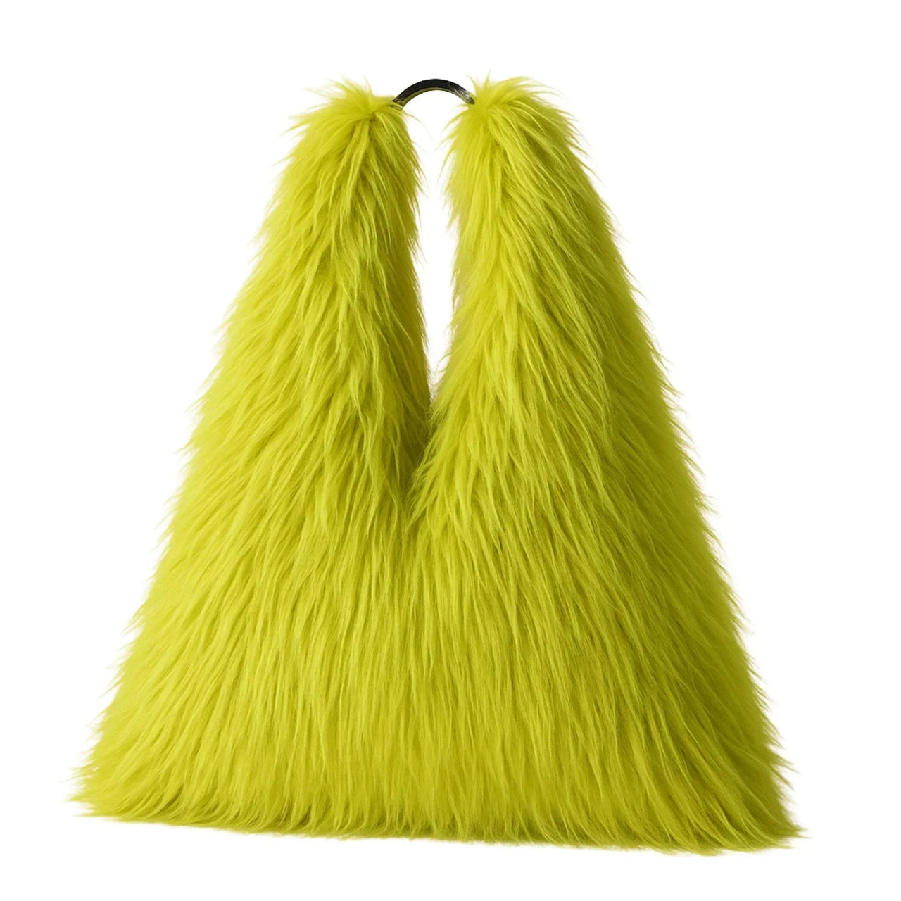 Yellow Green fluffy bag on a white background