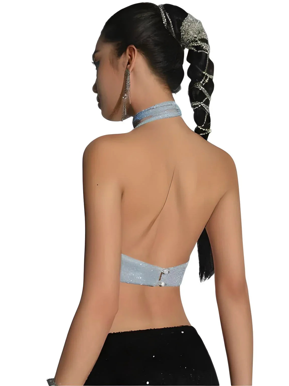 Women's Sparkle Halter Bandana Top Aesthetic Backless Crop, Drestiny, Crop Tops, Tank Tops, Sleeveless, Casual Shirts, United States, USA, Gender_Women, Canada, Australia, New Zealand, United Kingdom, UK, Blue, S, M, L, Sparkly halter top, Bandana style top women's, Sequin halter top, Festival halter top, Cute going out tops, Sparkle bandana top, Halter neck crop top, Glitter halter top, Party tops for women, Bandana tops UK, shopdrestiny.com