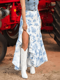 Thumbnail for Split Asymmetrical Ruffled Skirt, Drestiny, Light Blue, Skirts, Maxi Skirts, S, M, L, XL, 4, 6, 8, 10, 12, 14, 16, United States, USA, Split asymmetrical ruffled skirt, Asymmetrical ruffle skirt, Split ruffle skirt, Ruffled asymmetrical maxi skirt, shopdrestiny.com