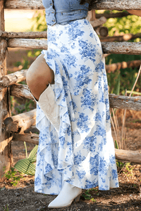 Thumbnail for Split Asymmetrical Ruffled Skirt, Drestiny, Light Blue, Skirts, Maxi Skirts, S, M, L, XL, 4, 6, 8, 10, 12, 14, 16, United States, USA, Split asymmetrical ruffled skirt, Asymmetrical ruffle skirt, Split ruffle skirt, Ruffled asymmetrical maxi skirt, shopdrestiny.com